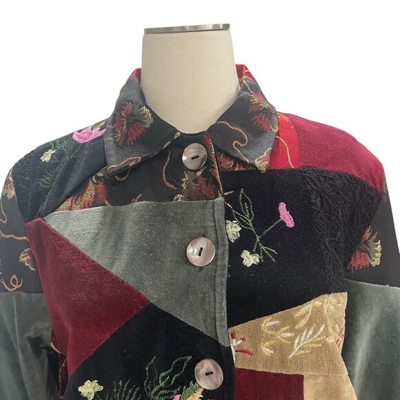 Parsley & Sage Patchwork Embroidered Jacket S Velvet Floral Artisan Boho Chic - Picture 12 of 12
